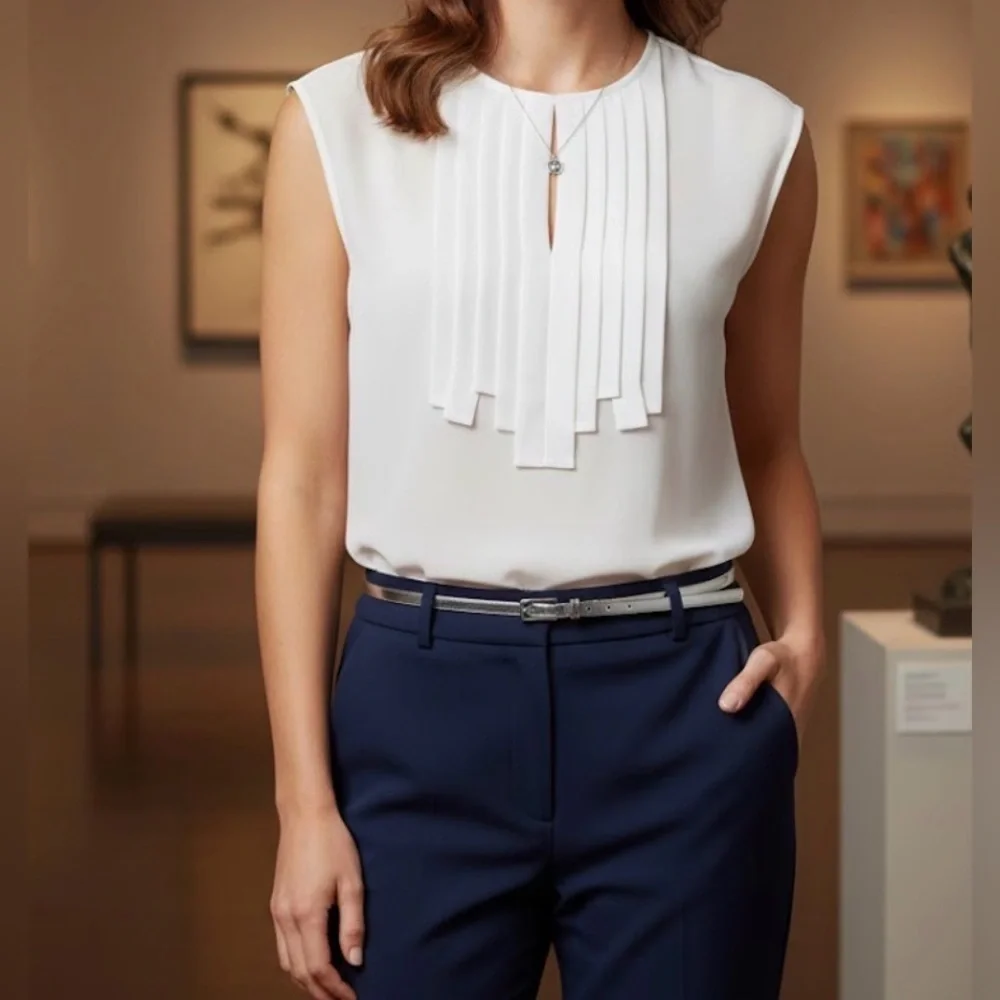 J. Crew White Pleated Women's Blouse